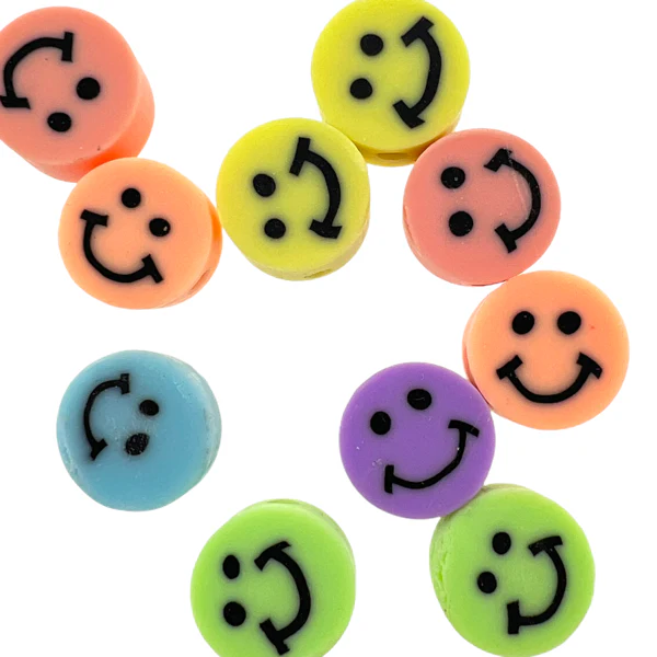Fimo Smiley mix pastel 10mm - 10 stuks