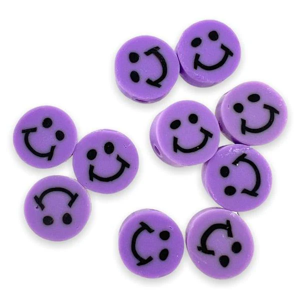 Fimo smiley soft purple 10mm - 10 stuks