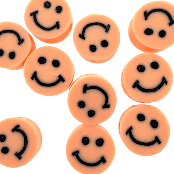 Fimo smileys oranje 10mm - 10 stuks