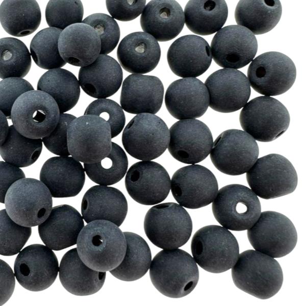 Frosted glass beads black 6mm- per 55 stuks