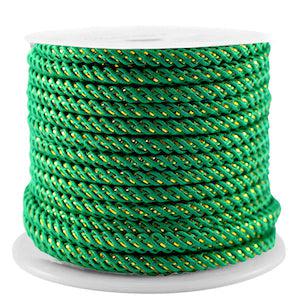 Gedraaid polyester koord Emeral green-gold 3mm - 1 meter