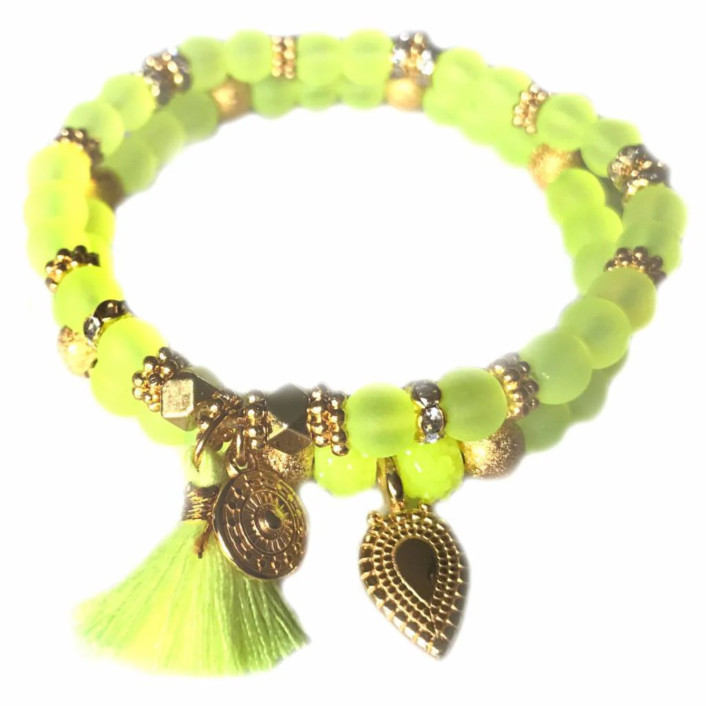 Ibiza armbanden set Neon Geel goud