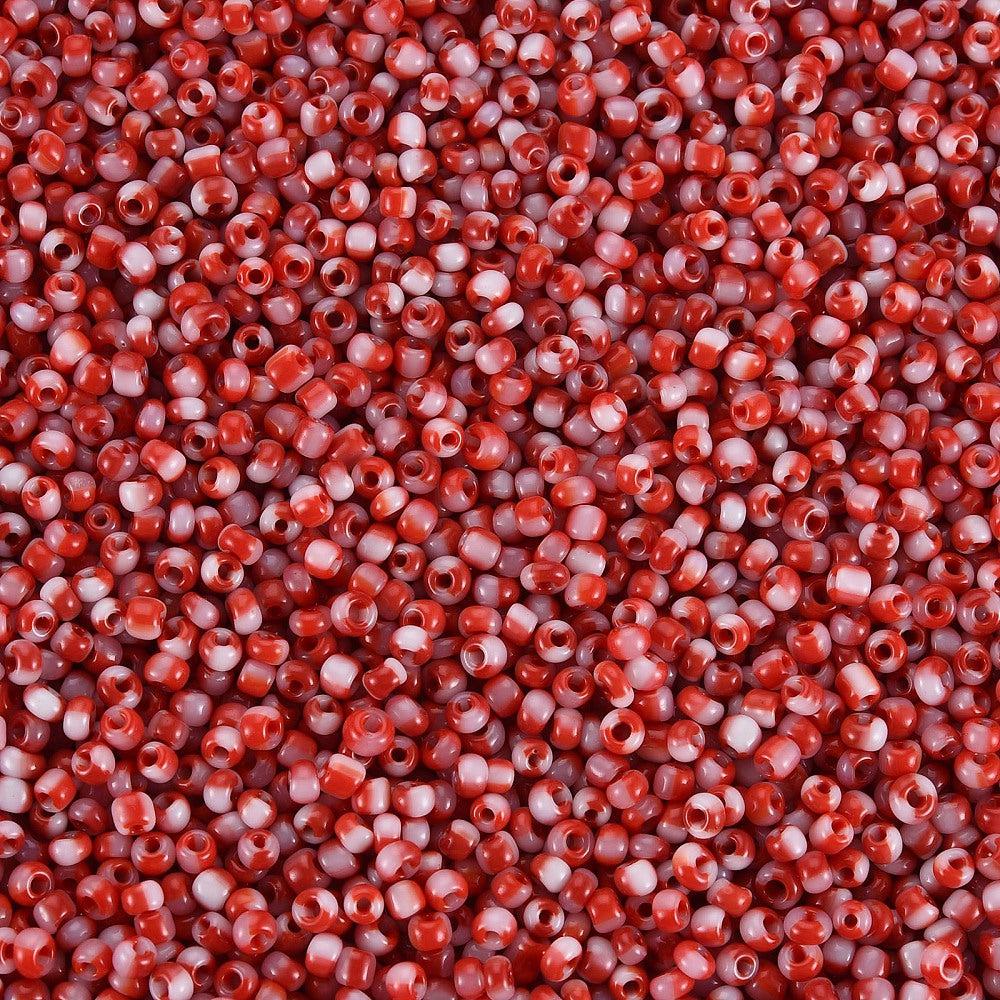 Gestreepte rocailles rood wit 12/0 (2mm) - 17,5 gram