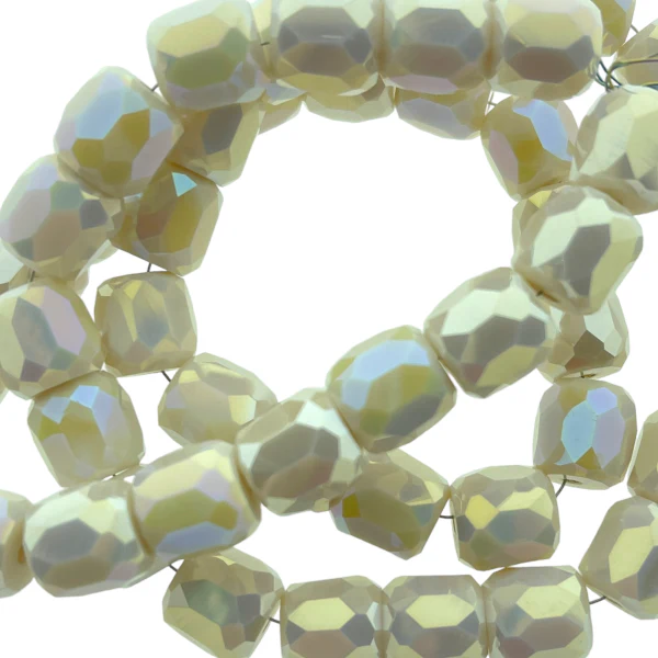 Glas kraal Facet Barrel 10mm- Opaque Creme