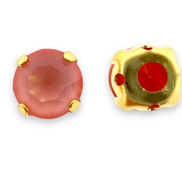 Glas rhinestone facetkraal licht roze/gold plated 10x6,5mm