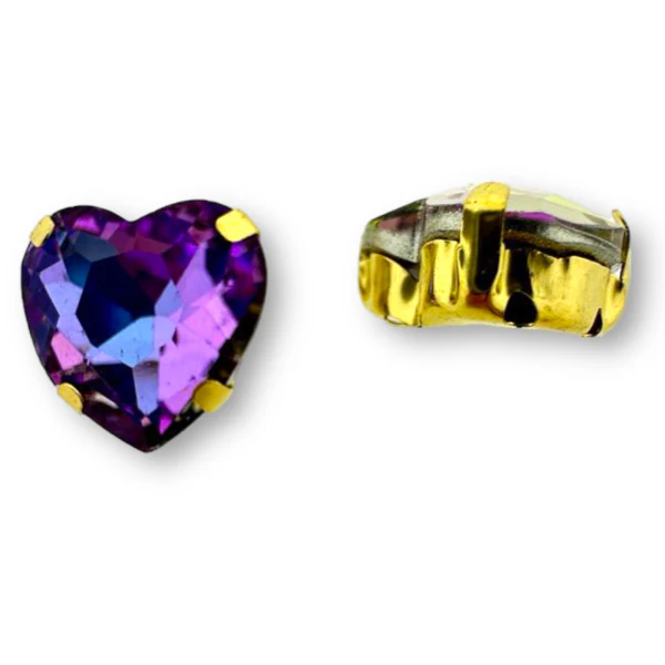 Glas rhinestone hartje purple plated 12x6mm