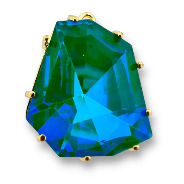 Glas steen teardrop bedel blue/green 29x23x8.5mm
