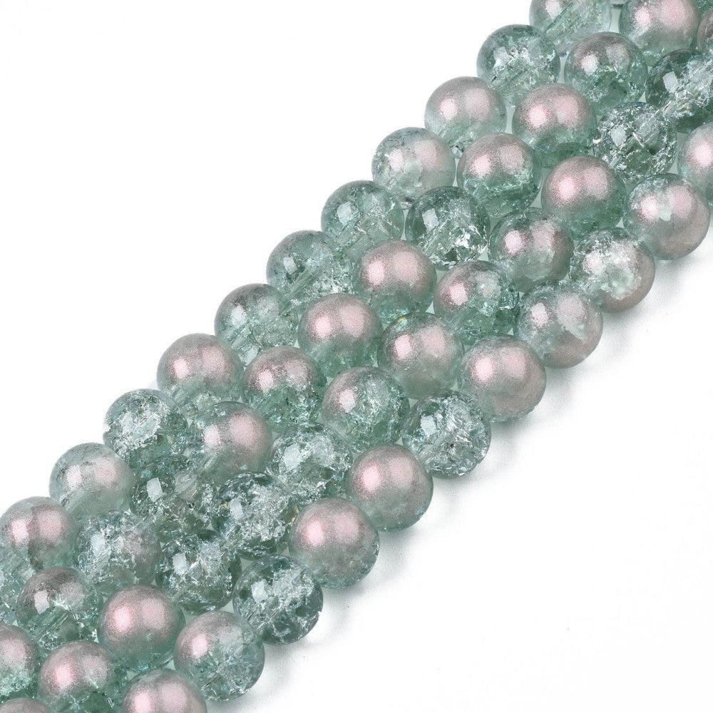 Glaskraal crackle glitter 8mm sea green- per ±50