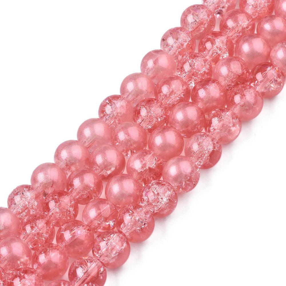Glaskraal crackle glitter coral 8mm - per ±50