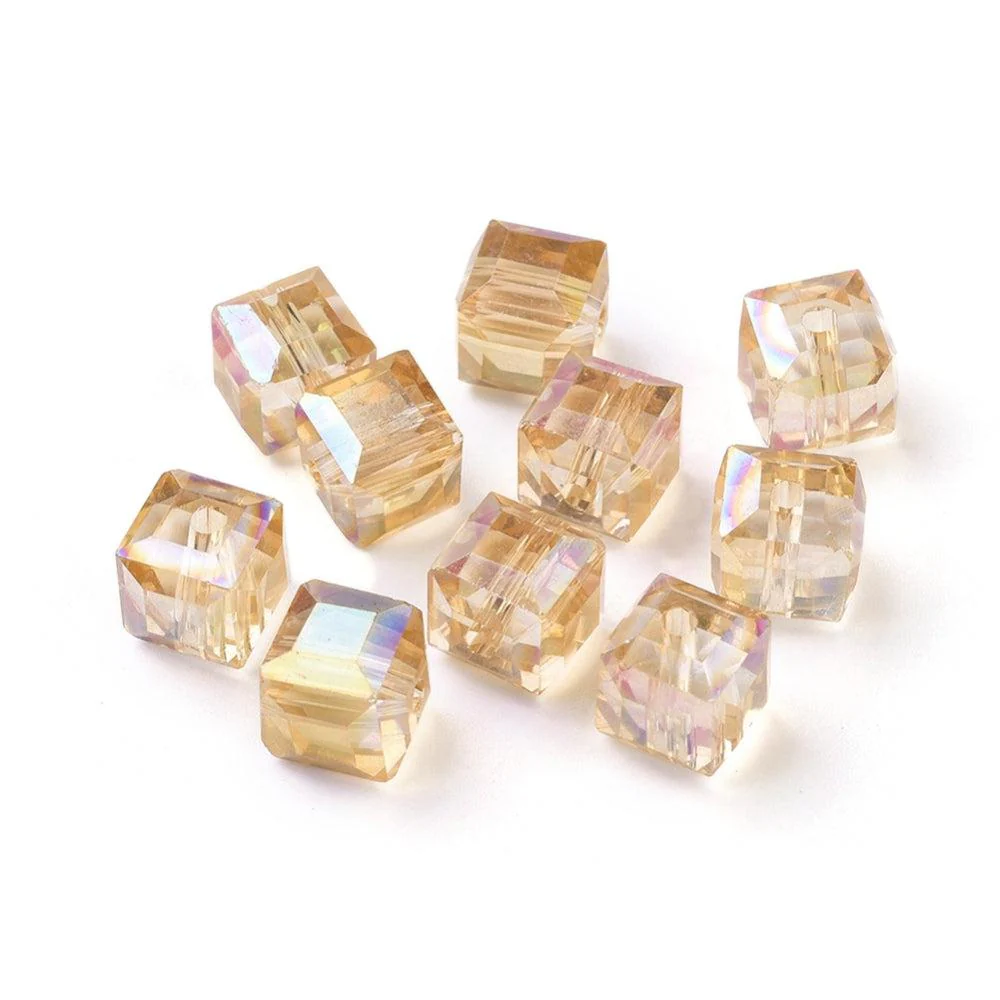 Glaskraal facet Cube 7mm Goud AB - per 4 stuks - Image 2