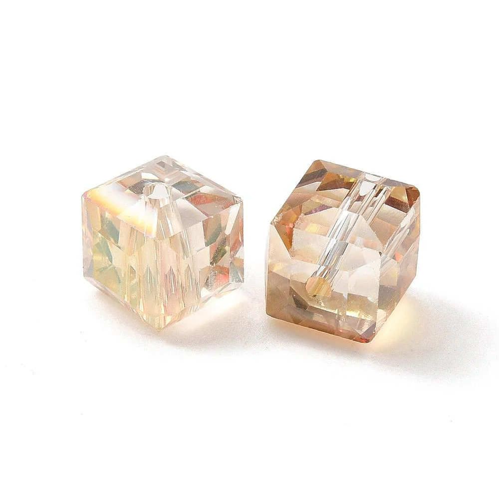 Glaskraal facet Cube 9mm Goud AB - per 4 stuks