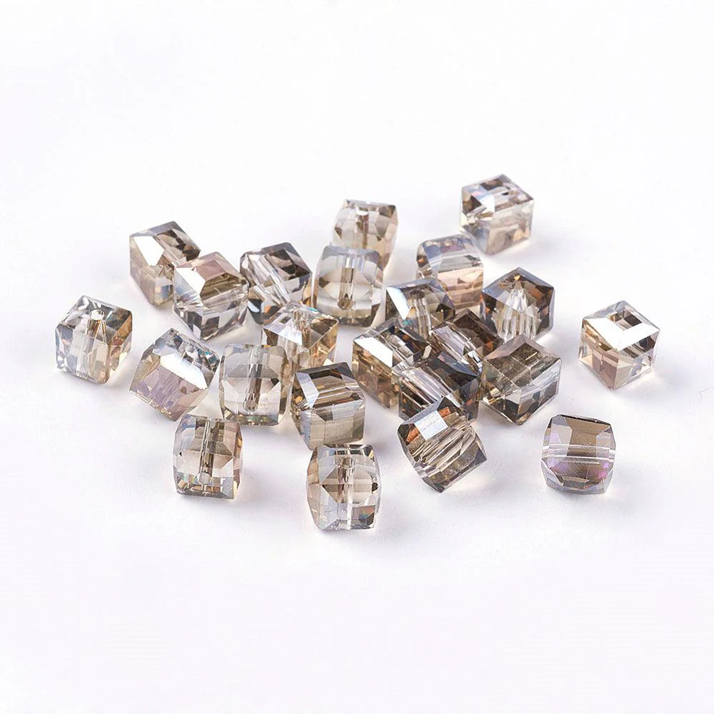Glaskraal facet Cube 9mm Zilver Rainbow - per 4 stuks - Image 2