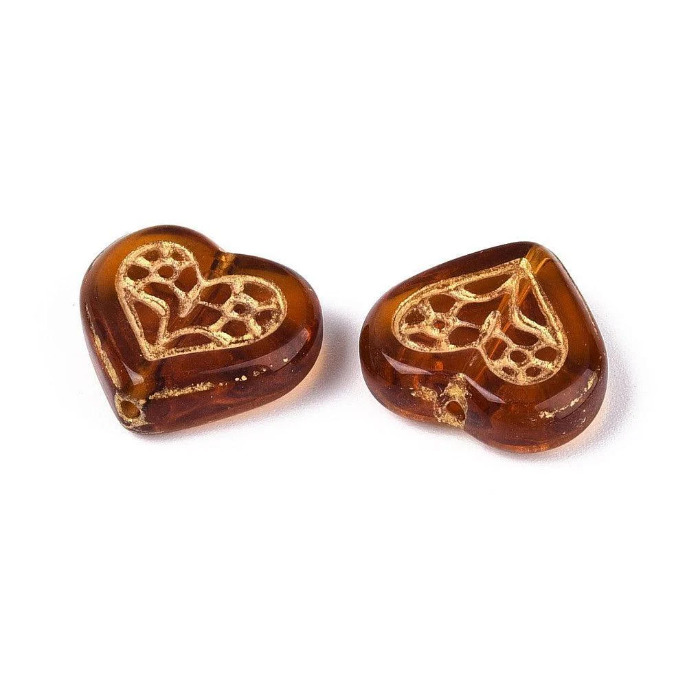 Glaskraal hart sienna gold 15,5mm - per stuk