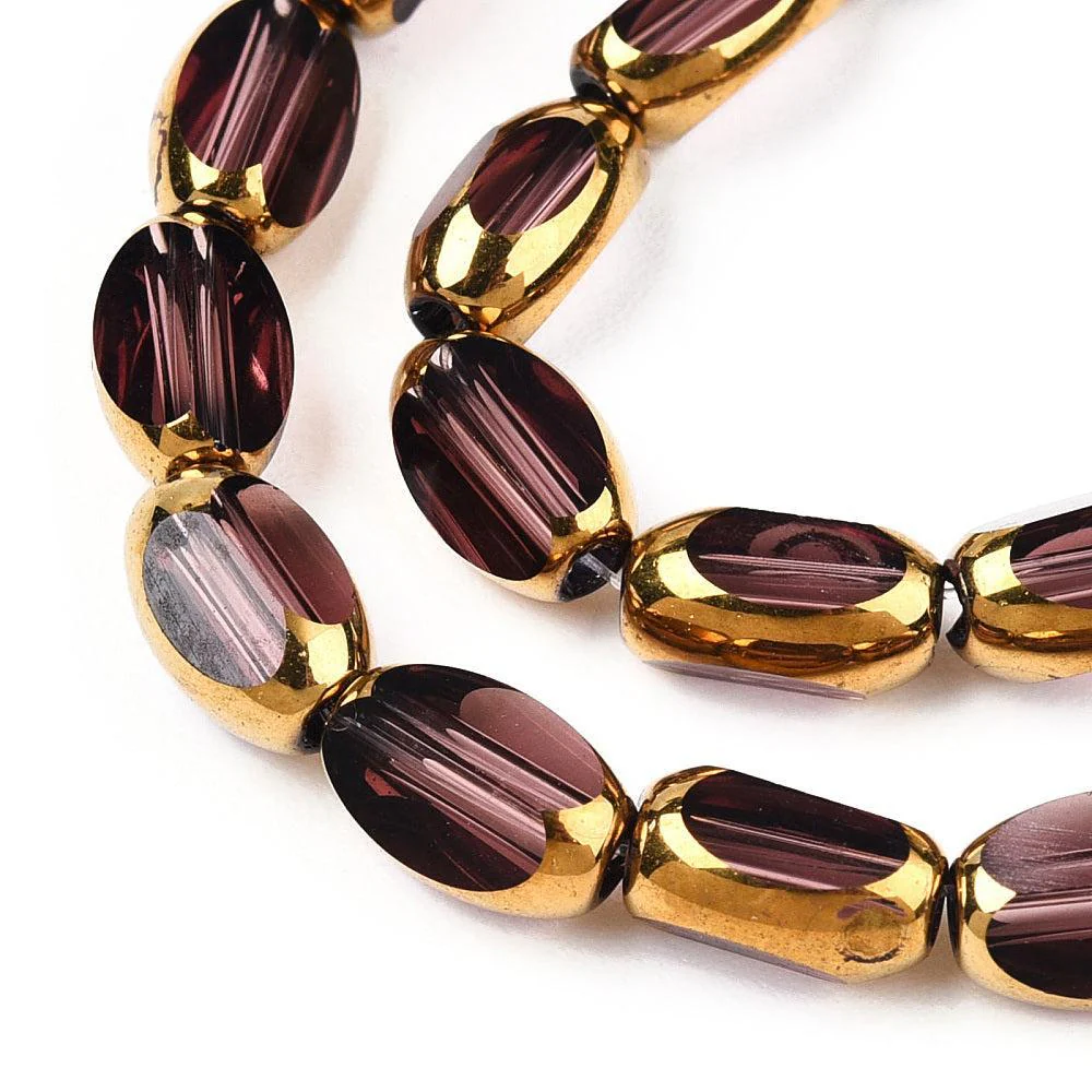 Glaskraal ovaal facet Aubergine/Goud 7mm - per 10 stuks - Image 3