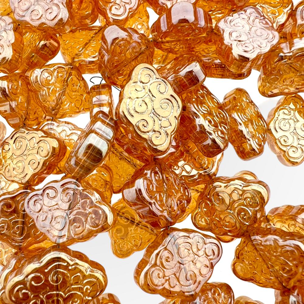 Glaskraal transparant orange - Ruit met chinese wolk 11x15mm