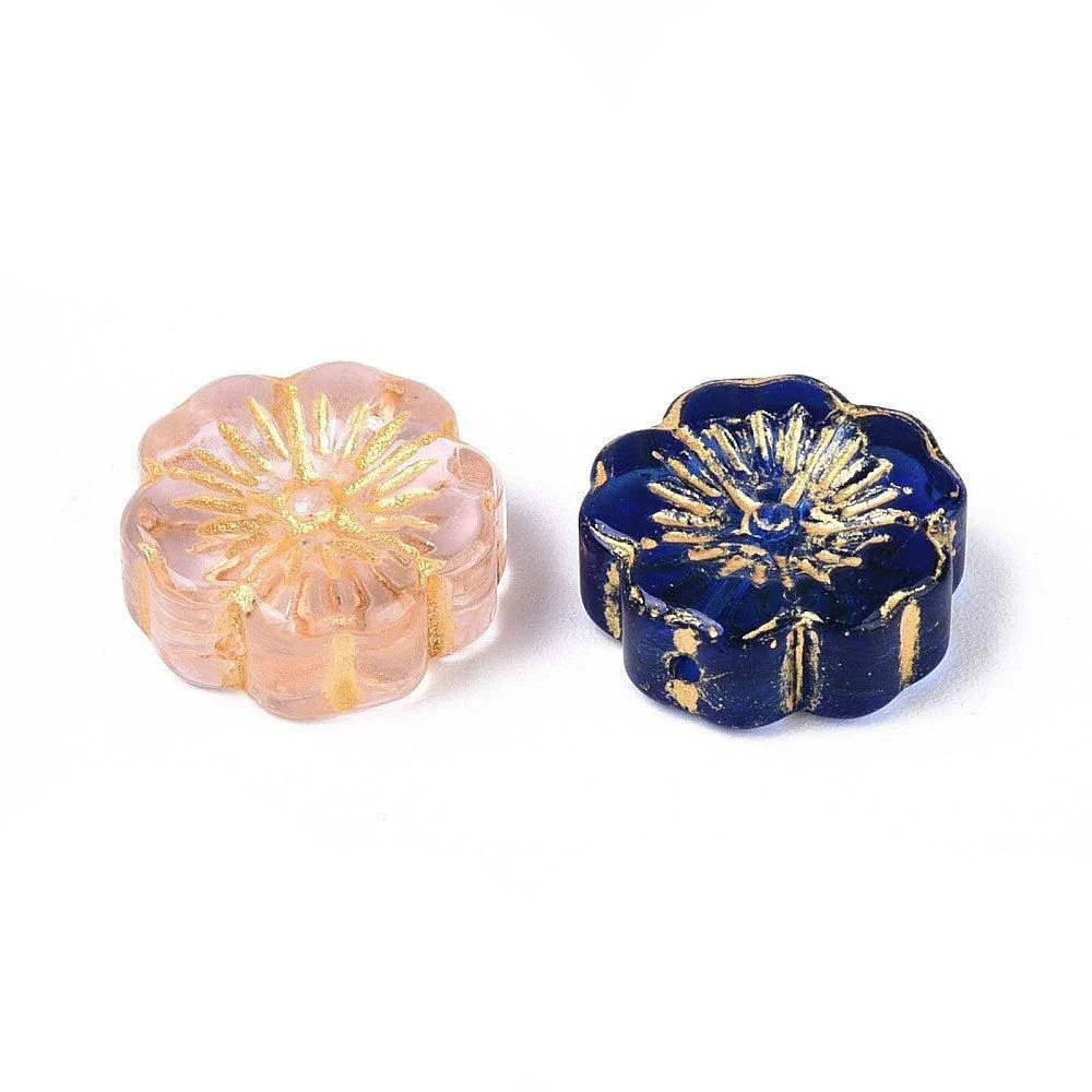 Glaskralen Bloem Transparant met Goud Multicolor 14mm - per 5 stuks - Image 2