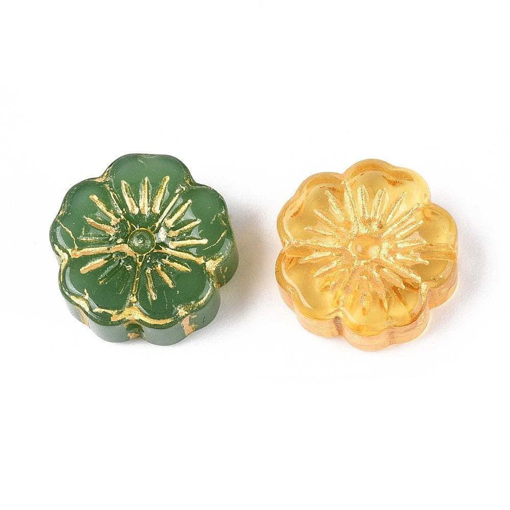 Glaskralen Bloem Transparant met Goud Multicolor 14mm - per 5 stuks - Image 3