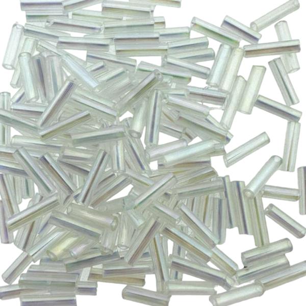 Glaskralen Bugle rainbow transparant 6x1.8mm - 20 gram