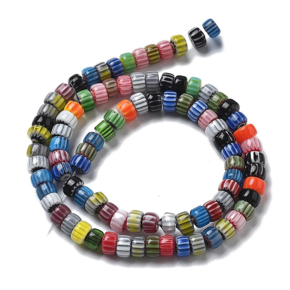 Glaskralen millefiori strepen gekleurd 6x4mm - 12 stuks - Image 2