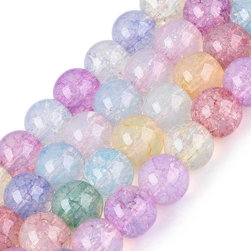Glaskralen Rond Crackle Multicolor 8mm - per 25 stuks