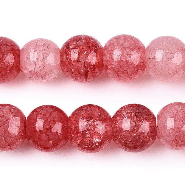 Glaskralen Rond Crackle Raspberry Pink 8mm - per 25 stuks - Image 2
