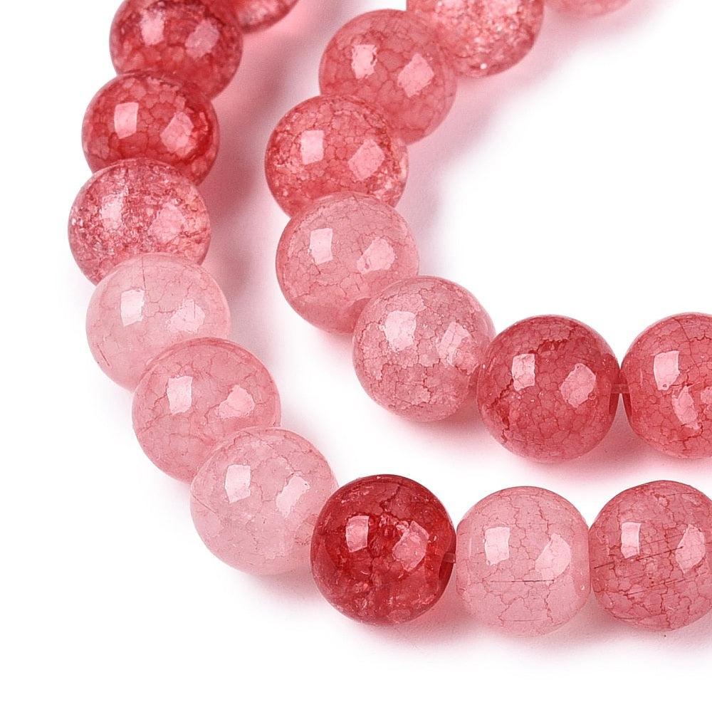 Glaskralen Rond Crackle Raspberry Pink 8mm - per 25 stuks - Image 3