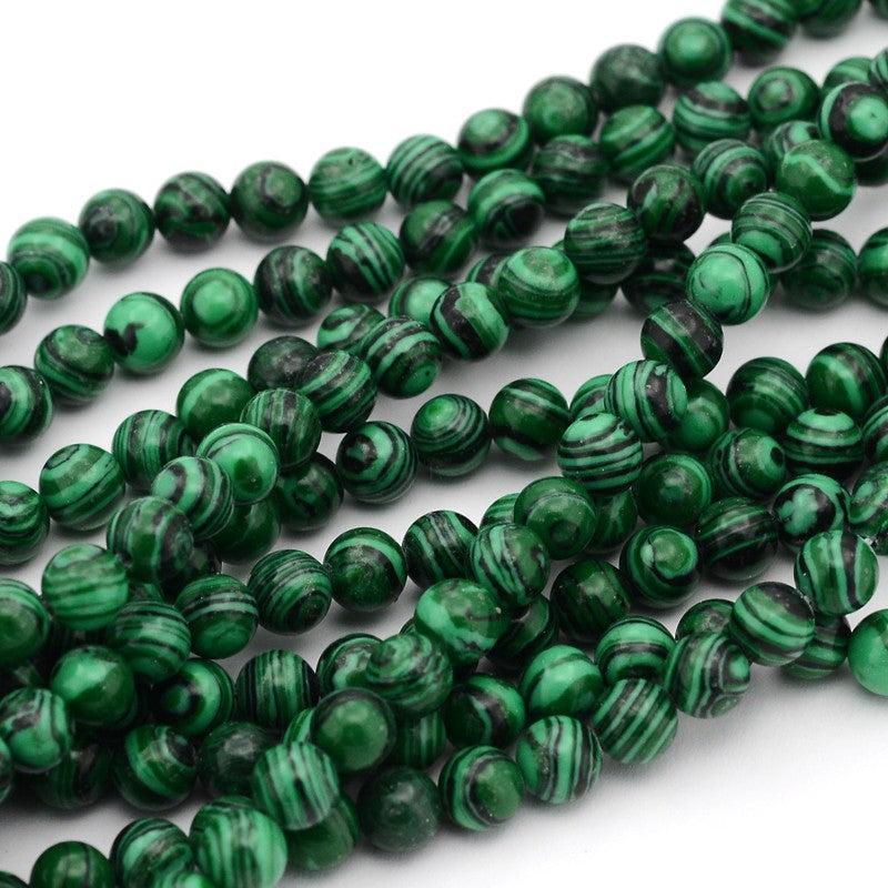 Glaskralen rond malachite 6mm - per 20 stuks