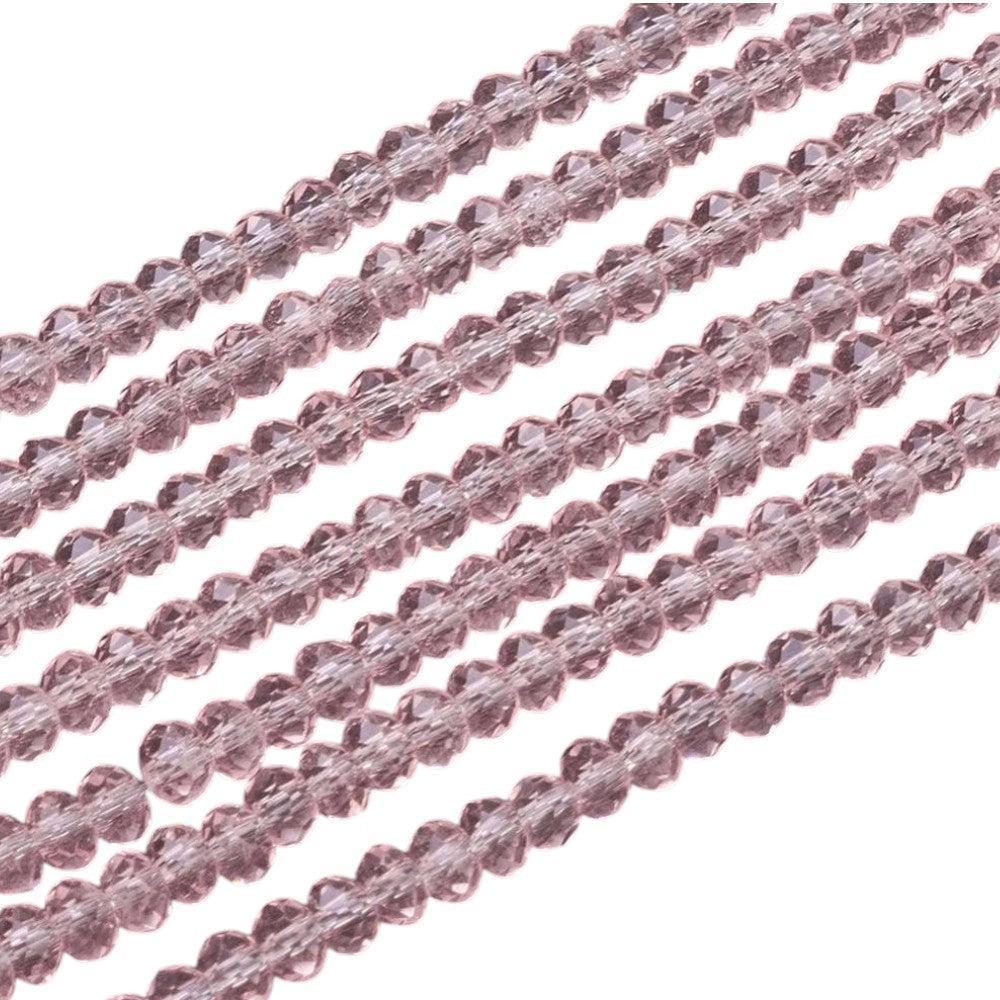 Glaskralen Rondel Facet Roze 3mm - ±135 stuks