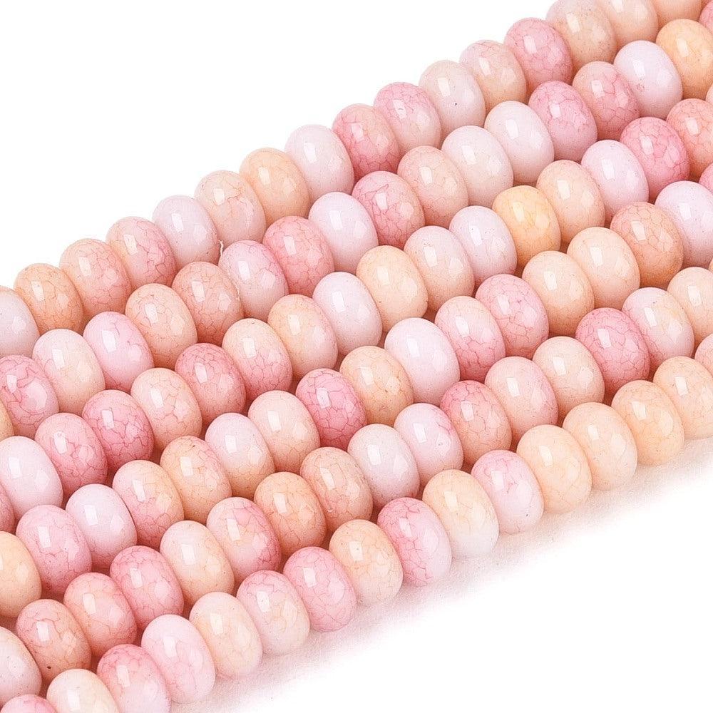 Glaskralen rondel Ombre 4mm Koraal Roze - per streng