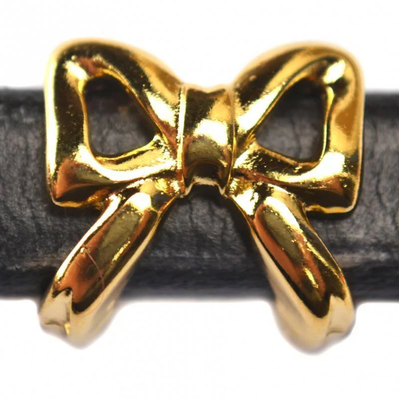 Leerschuiver strik Ø10x6mm metaal goud DQ 15mm
