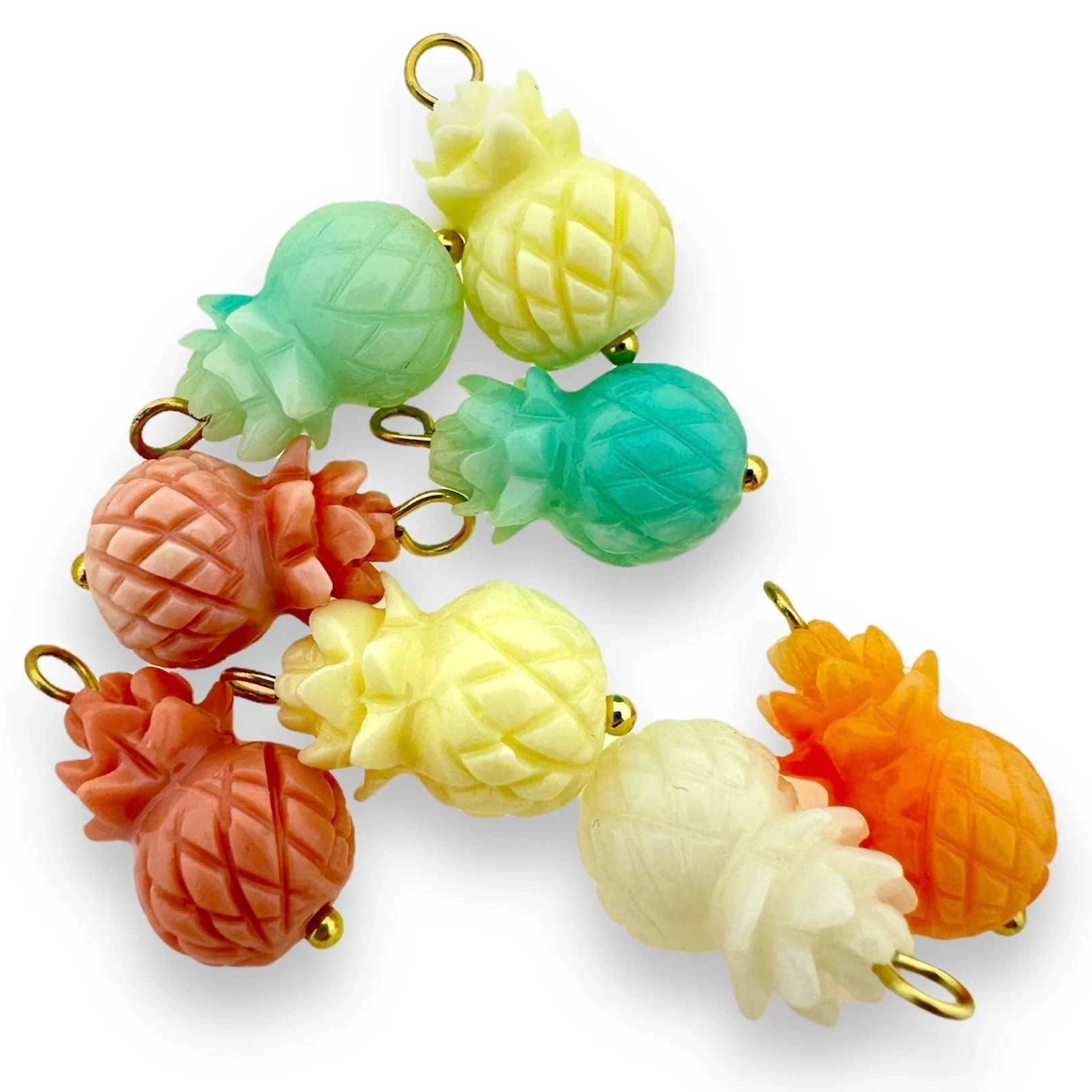 Hanger resin ananas multicolor goud RVS 16x11mm