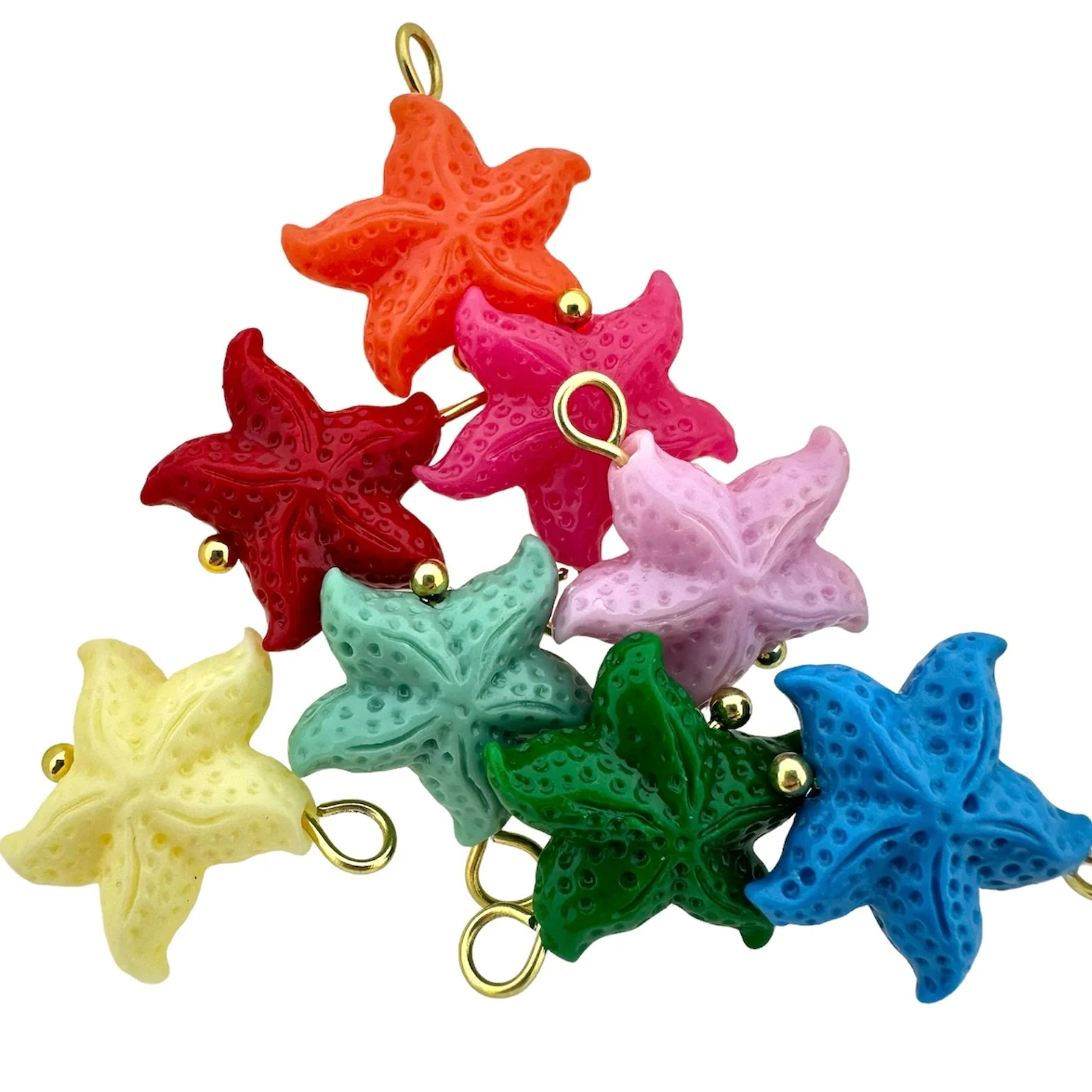 Hanger resin zeester multicolor goud RVS 14x16mm