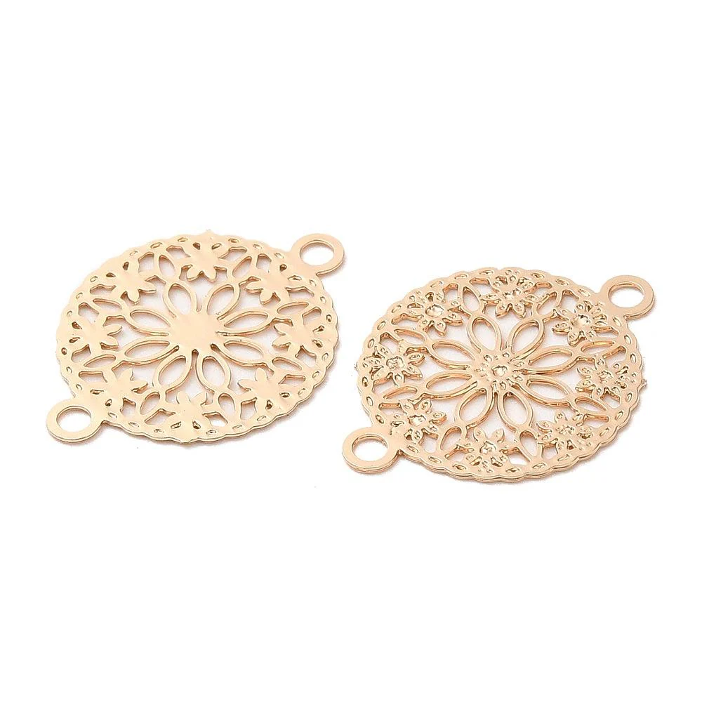 Hanger filigraan rond met bloem Warm Goud 12x15mm - Image 2