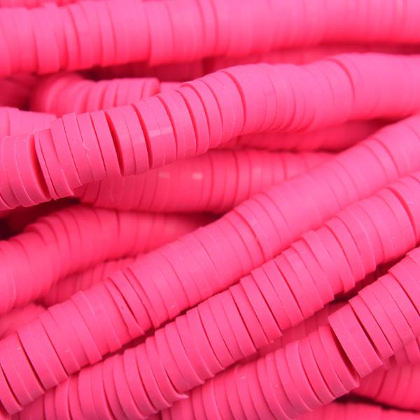 Disc kralen polymeer 6x1mm Fluor roze ±400 stuks