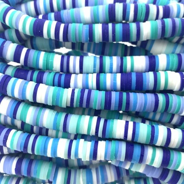 Disc kralen polymeer 6x1mm mix Blue-wit - ±40cm