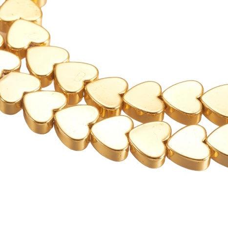 Hematiet electroplate hartje gold plated 6mm - 8 stuks