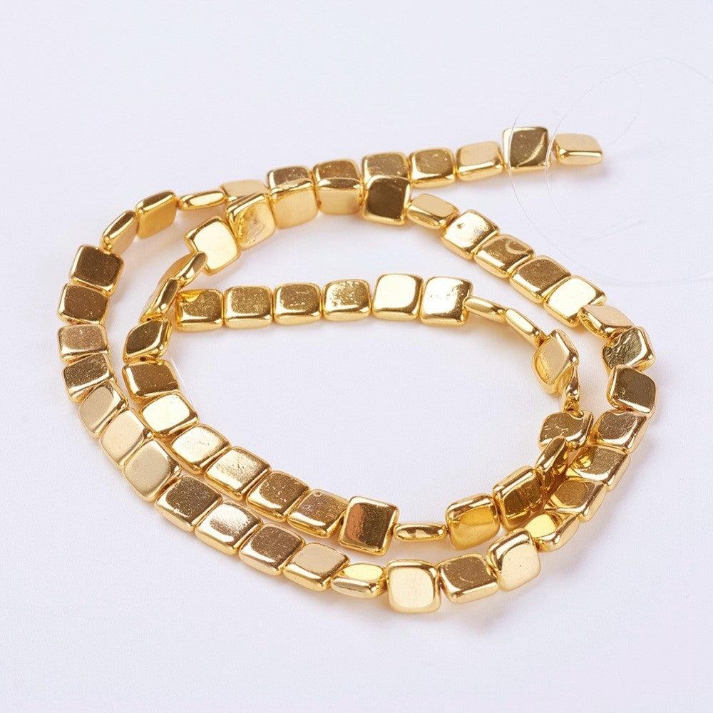 Hematiet electroplate vierkant gold plated 6mm - 8 stuks - Image 3