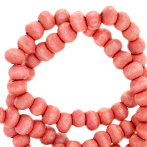 Houten kralen Nature hout-burnt coral pink 8mm - 50 stuks
