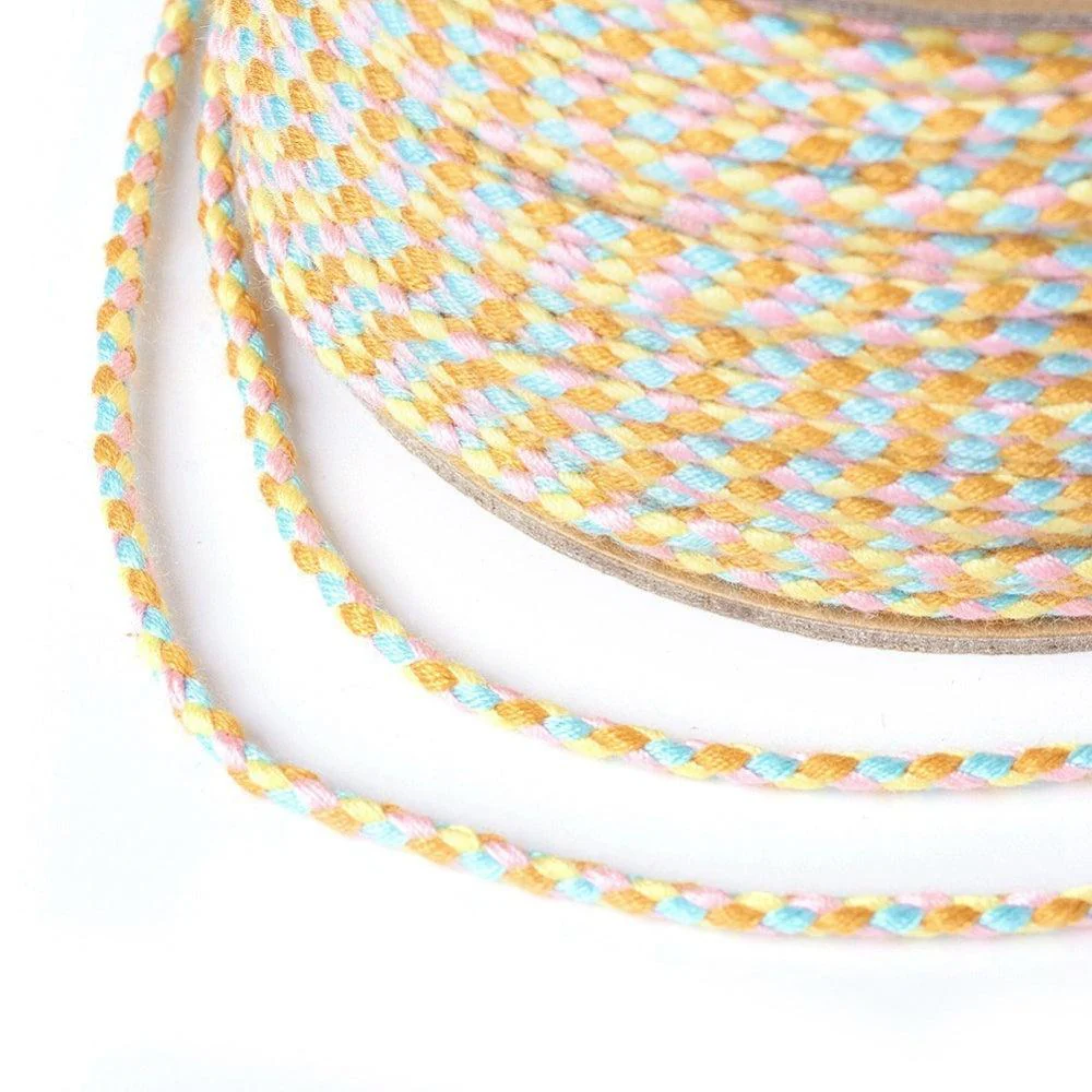 Ibiza gevlochten koord aqua/geel/oranje/roze ±2mm - 1 meter