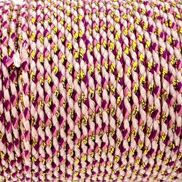 Ibiza gevlochten koord met goud/roze ±1,5mm - 1 meter