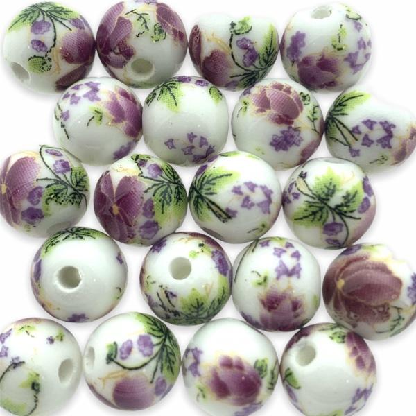Keramiek kraal flower paars-groen (ø2mm) 10mm