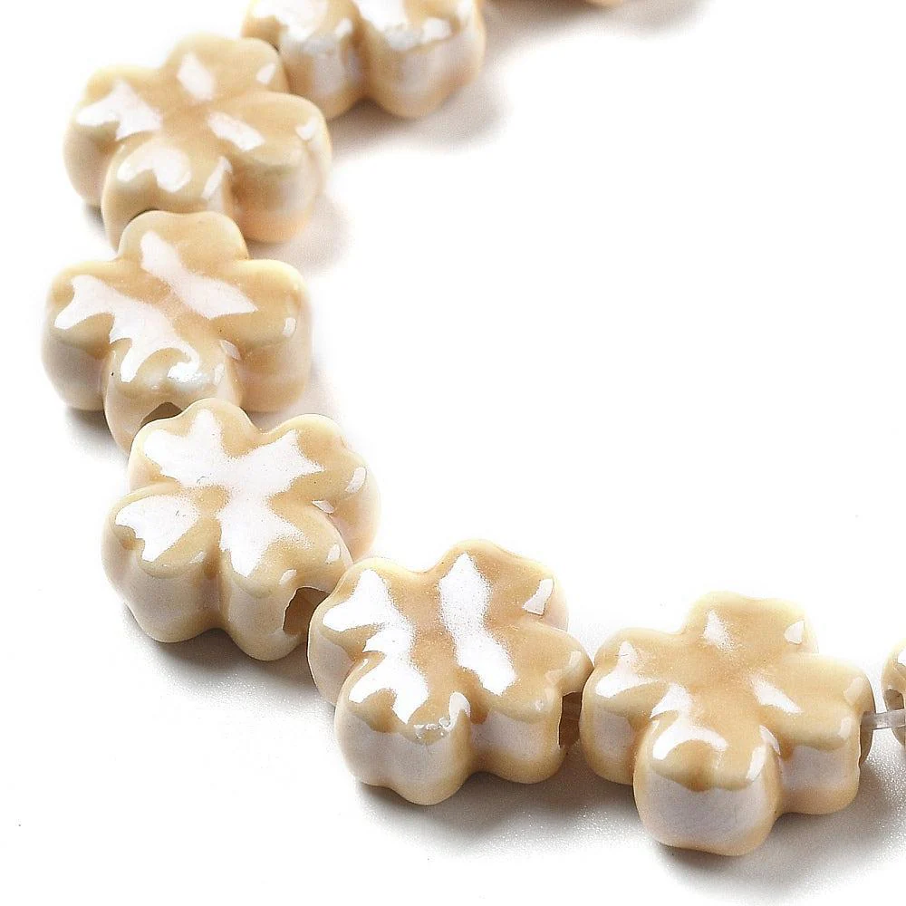 Keramiek kraal Klaver Beige 12mm- per stuk - Image 2