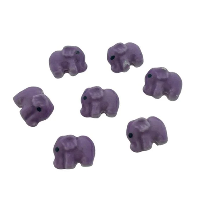 Keramiek kraal olifant paars 11x14mm- per stuk