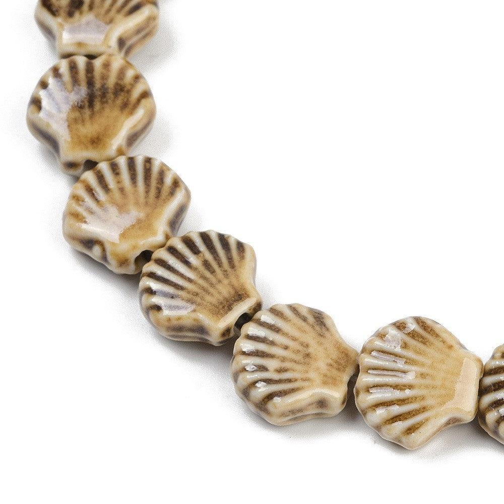 Keramiek kraal schelp Beige bruin 14mm- per stuk - Image 2