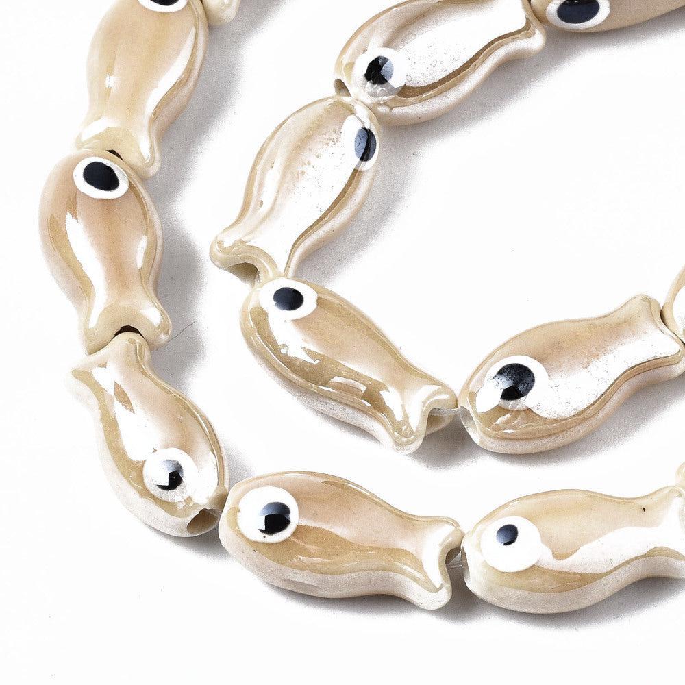 Keramiek kraal vis Beige 19x10mm- per stuk - Image 2