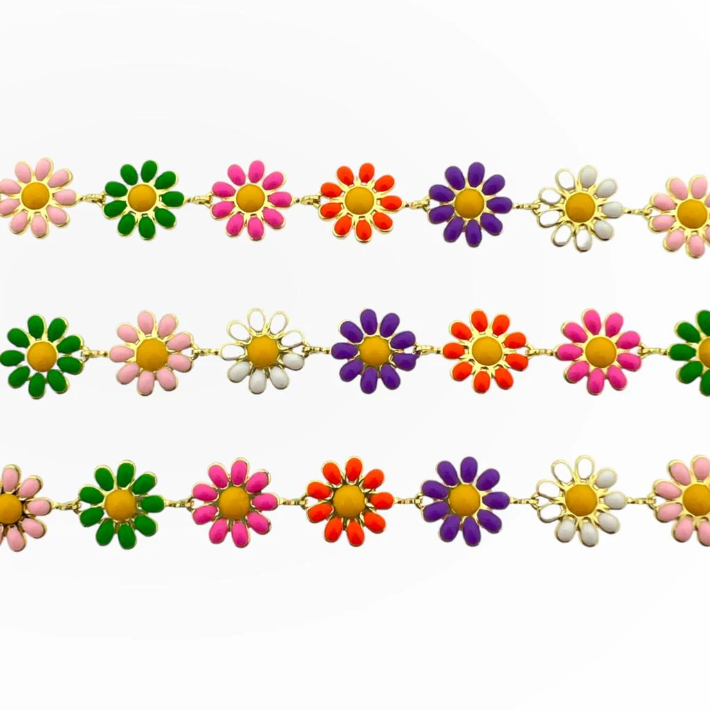 Ketting bloem MixColor long-lasting plated 14x10mm - prijs per 10cm