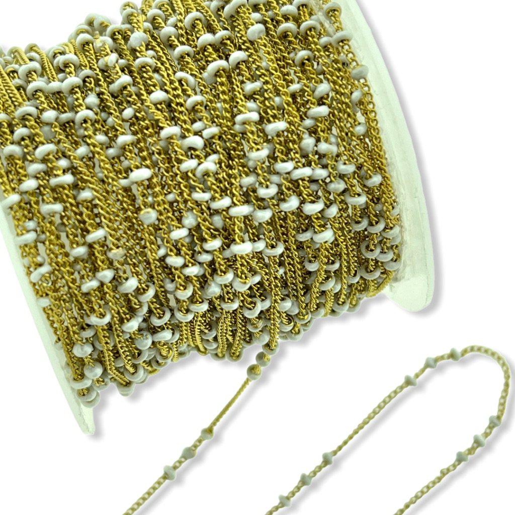 Ketting met bolletjes wit RVS goud 1,5x1mm - prijs per 10cm - Image 2