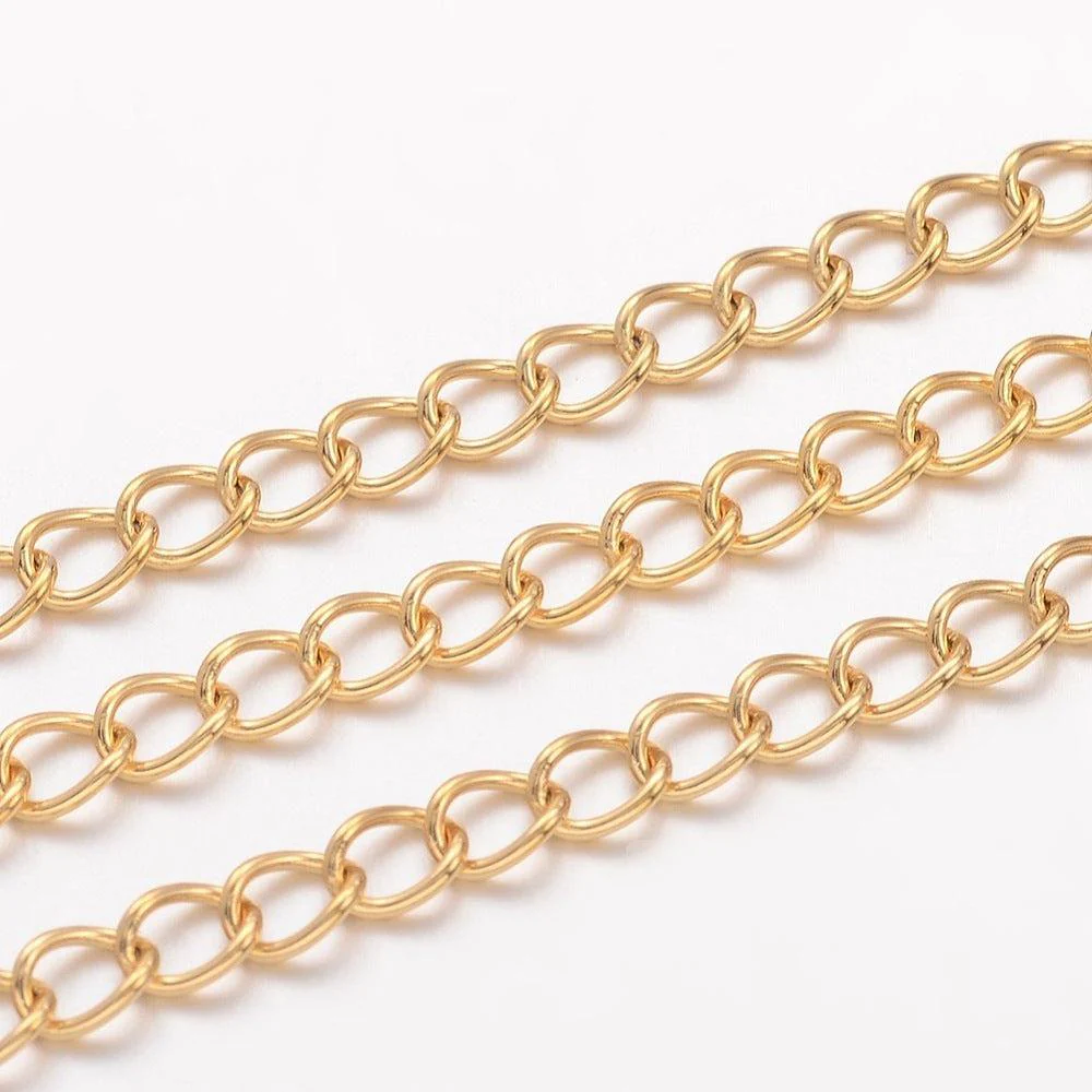 Ketting ovaal RVS goud 4x3mm - prijs per 10cm