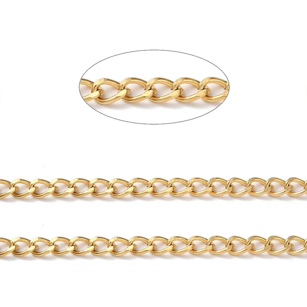 Ketting platte schakel RVS goud 7x5mm - prijs per 10cm - Image 2