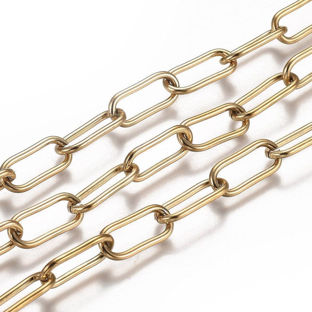 Ketting RVS schakels ovaal goud 17x7mm - prijs per 10cm